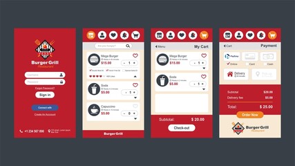 Burger Restaurant Fast Food Mobile App Application Screen UX Design UI Interface Web