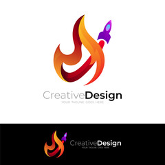 Symbol rocket logo and fire design illustration, red logos