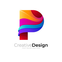 P logo with colorful design template, 3d colorful