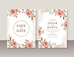 Elegant wedding invitation template with flowers watercolor