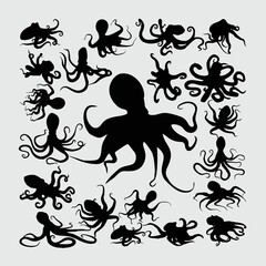Octopus Silhouette. A set of octopus silhouettes