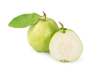 Guava fruit with leaf isolated on white background