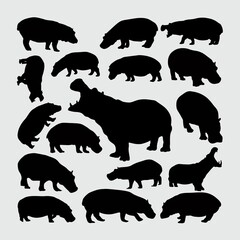 Hippo Silhouette. A set of hippo silhouettes - obrazy, fototapety, plakaty