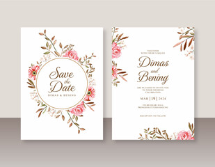 Fototapeta na wymiar Wedding invitation template with floral watercolor
