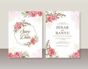 Wedding invitation with roses watercolor painting