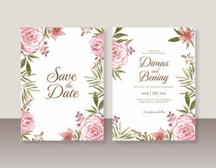 Beautiful wedding invitation with flower watercolor painting