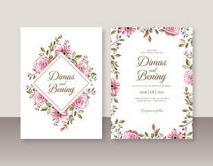 Beautiful wedding invitation set with hand painted floral watercolor