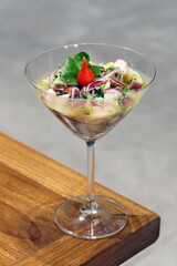 Ceviche, a classic Peruvian dish with seafood