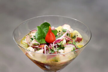 Ceviche, a classic Peruvian dish with seafood
