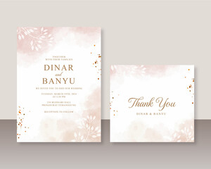 Beautiful wedding invitation template with abstract watercolor splash