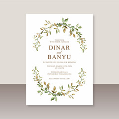 Wedding card template with watercolor foliage