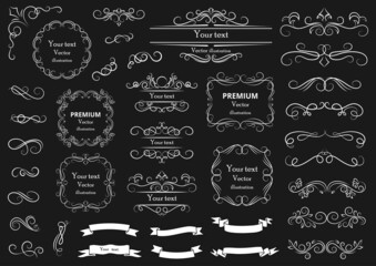 Decorative swirls or scrolls, vintage frames , flourishes, labels and dividers. Retro vector illustration