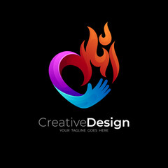 Love and fire logo template, charity icon