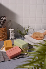 石鹸とバスルームの風景