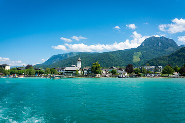 Fototapeta premium Strobl at Lake Wolfgangsee in Salzkammergut region, Austria