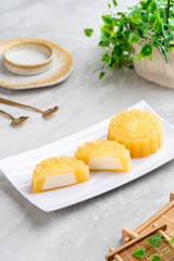 A mooncake pudding is a Chinese bakery product traditionally eaten during the Mid-Autumn Festival. The Mid-Autumn Festival is widely regarded as one of the four most important Chinese festivals.