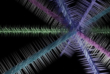abstract background of 3d rendered colorful leaves and thorns