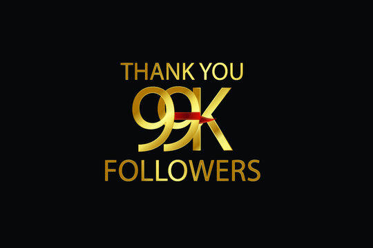 99K, 99.000 Followers Thank You anniversary Red logo with Tosca ribbon. For Social Medias - Vector	