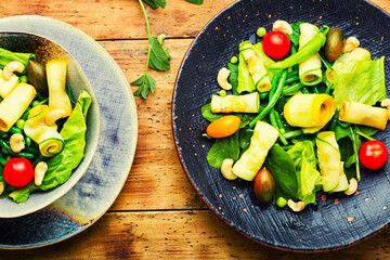 Diet healthy salad on wooden table