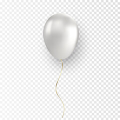 Vector glossy realistic white balloon on transparent background - obrazy, fototapety, plakaty