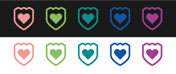 Set Immune system icon isolated on black and white background. Medical shield. Vector
