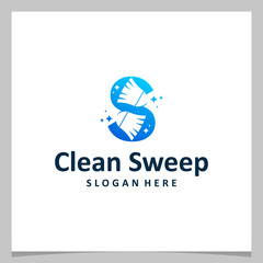 Inspiration logo design clean broom with initial letter S. Premium vector