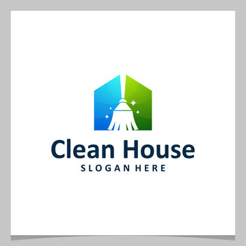 Inspiration logo design clean broom with house logo. Premium vector