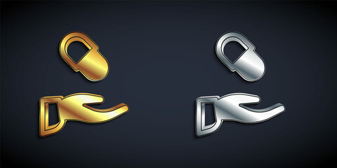 Gold and silver Medical prescription icon isolated on black background. Rx form. Recipe medical. Pharmacy or medicine symbol. Long shadow style. Vector