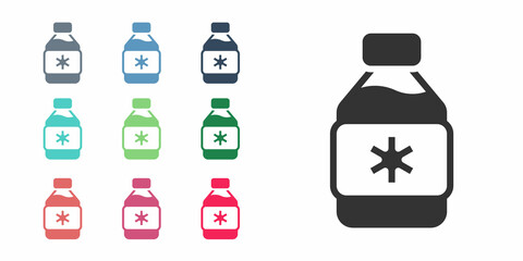 Black Bottle of medicine syrup icon isolated on white background. Set icons colorful. Vector