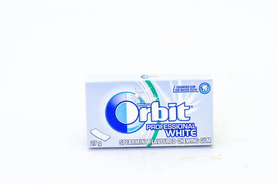 Johannesburg, South Africa - a packet of Wrigley's Orbit spearmint flavored chewing gum isolated on a clear background