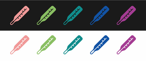 Set Medical thermometer for medical examination icon isolated on black and white background. Vector