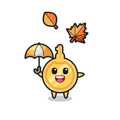 cartoon of the cute key holding an umbrella in autumn