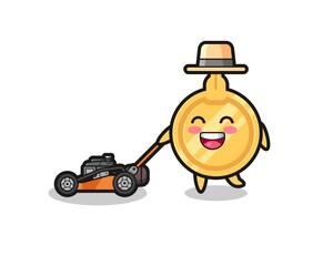 illustration of the key character using lawn mower