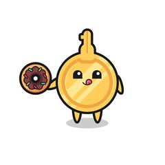 illustration of an key character eating a doughnut