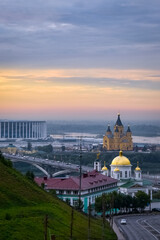 Fototapeta na wymiar Beautiful sunset over the city of Nizhny Novgorod