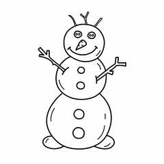 Isolated lineart happy cute snowman good for winter, new year, christmas design.