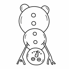 Isolated lineart happy cute snowman upside down smiled good for winter, new year, christmas design.