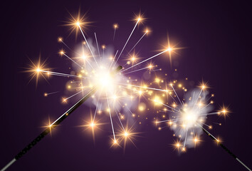 Vector illustration of sparklers on a transparent background.	
