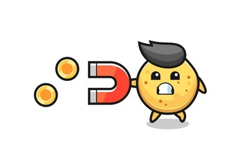 Obraz premium the character of potato chip hold a magnet to catch the gold coins