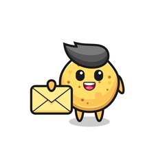 cartoon illustration of potato chip holding a yellow letter