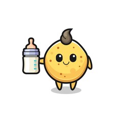 baby potato chip cartoon character with milk bottle