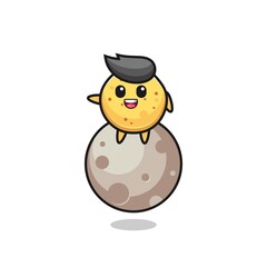 illustration of potato chip cartoon sitting on the moon