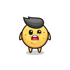 the shocked face of the cute potato chip mascot