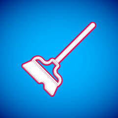 White Mop icon isolated on blue background. Cleaning service concept. Vector