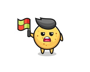 Obraz premium potato chip character as line judge putting the flag up