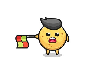 potato chip character as line judge hold the flag straight horizontally