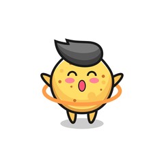 cute potato chip cartoon is playing hula hoop