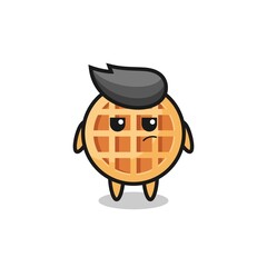 cute circle waffle character with suspicious expression