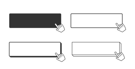 シンプルなボタンのイラストセット　テンプレート　バナー　モノクロ、指カーソル、四角形バージョン