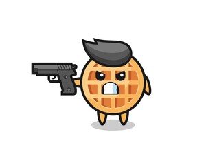 the cute circle waffle character shoot with a gun